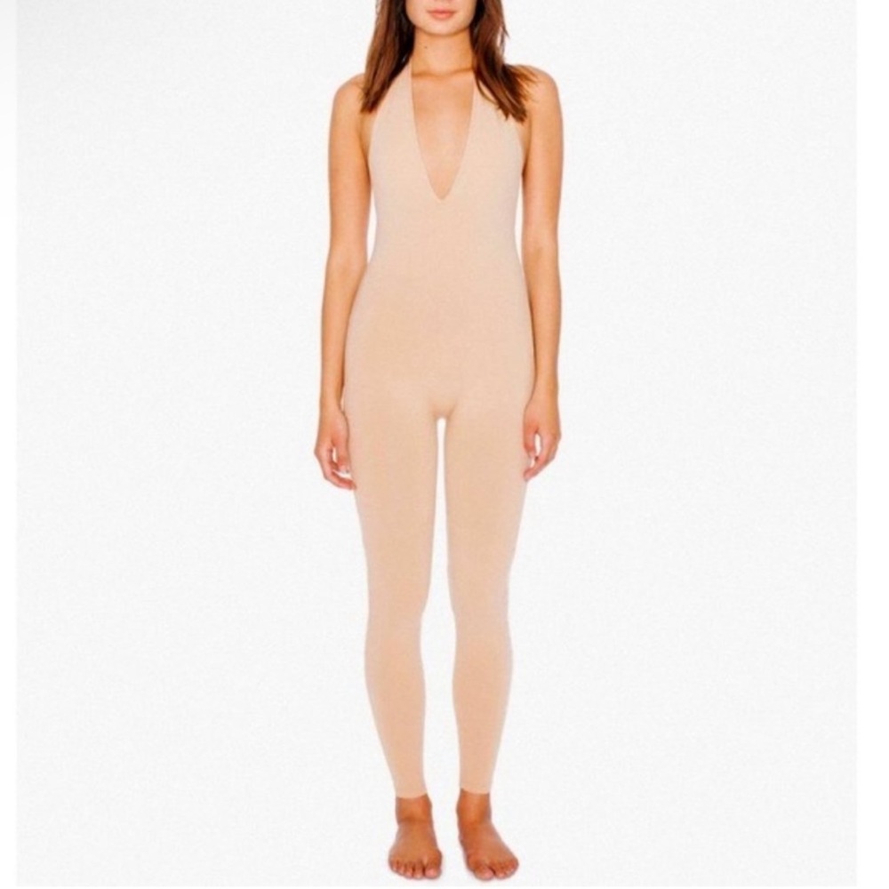 AMERICAN APPAREL Sz M Nude Halter Catsuit/Bodysuit